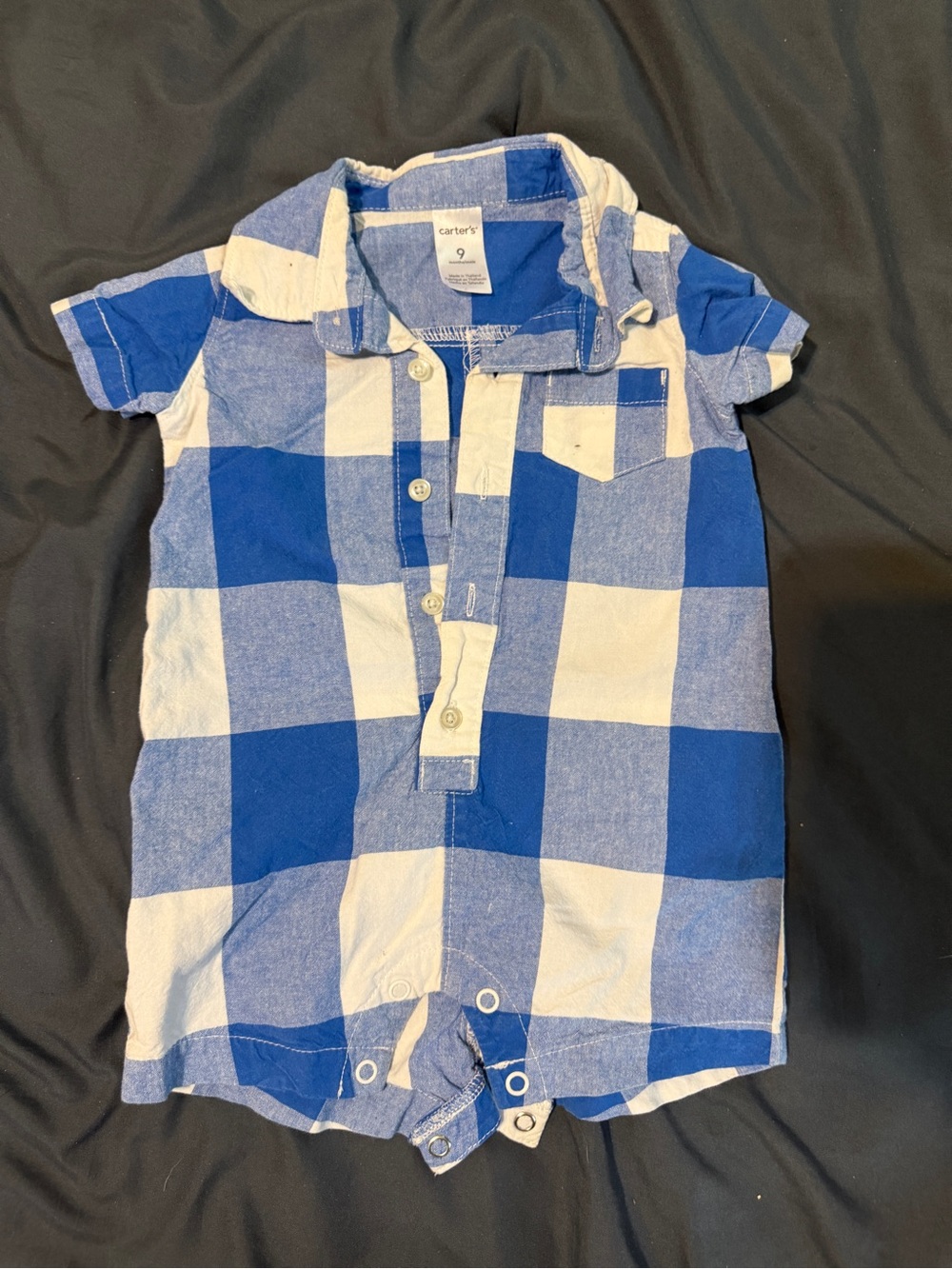 Carter's Blue and White Plaid Short-Sleeve Romper Shirt